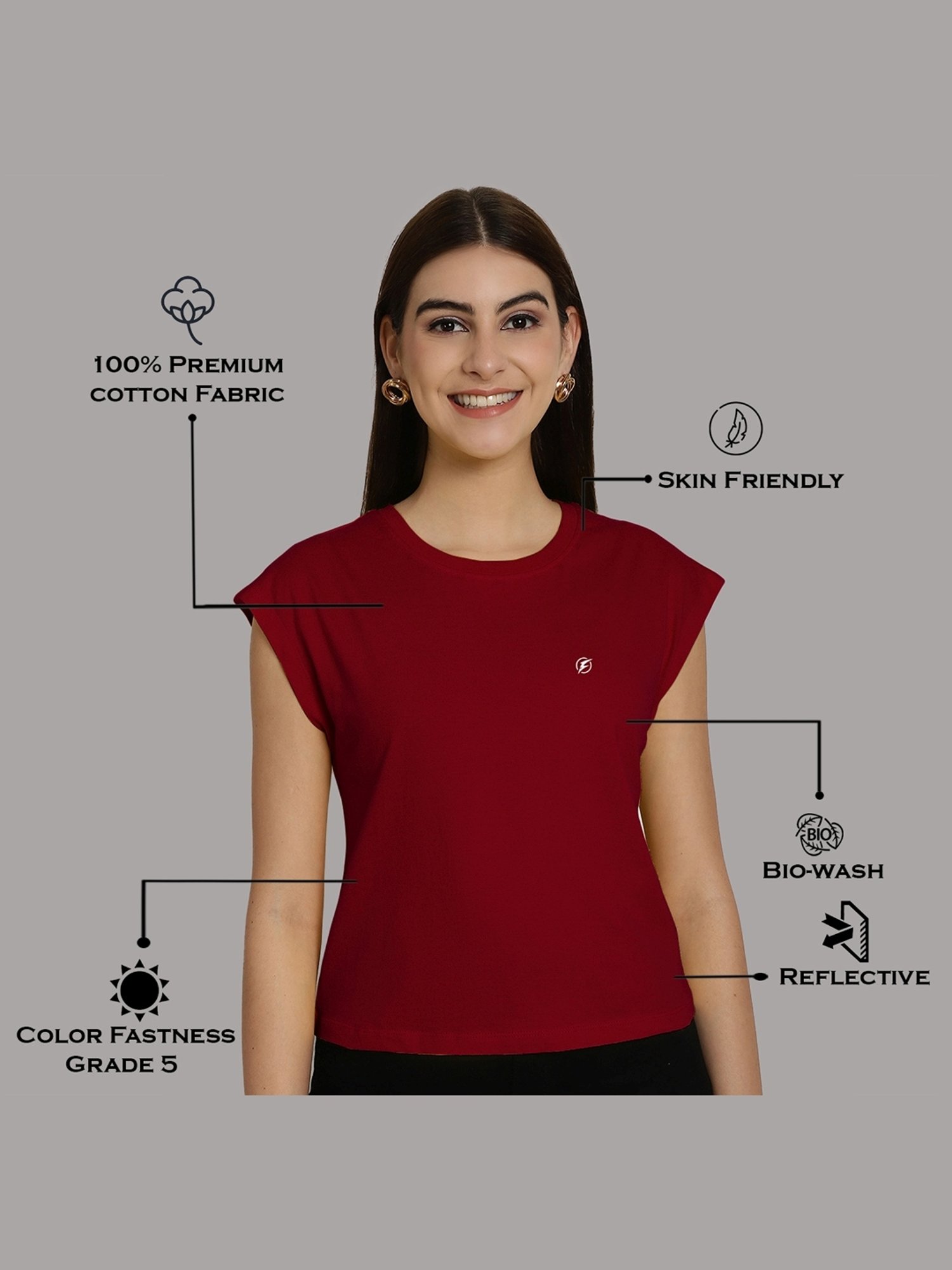 Friskers Maroon & Beige Slim Fit Sports T-Shirts - Pack Of 2