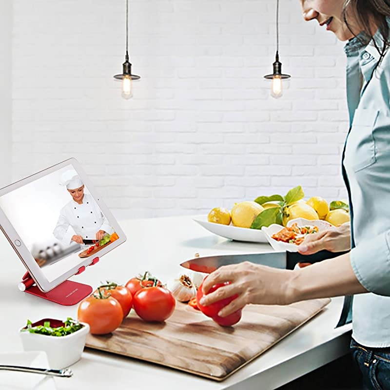 Adjustable Cell Phone Stand, Cell Phone Holder Compatible for iPhone&iPad Desktop Phone Tablet Stand with Anti-Slip Base & Convenient Charging Port Universal Stand for All Smartphones & Tablets