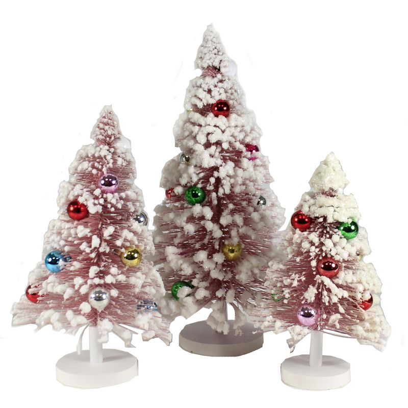 Christmas 13.5" Pink Snow Forest Trees Putz Village Retro  -  Decorative Figurines