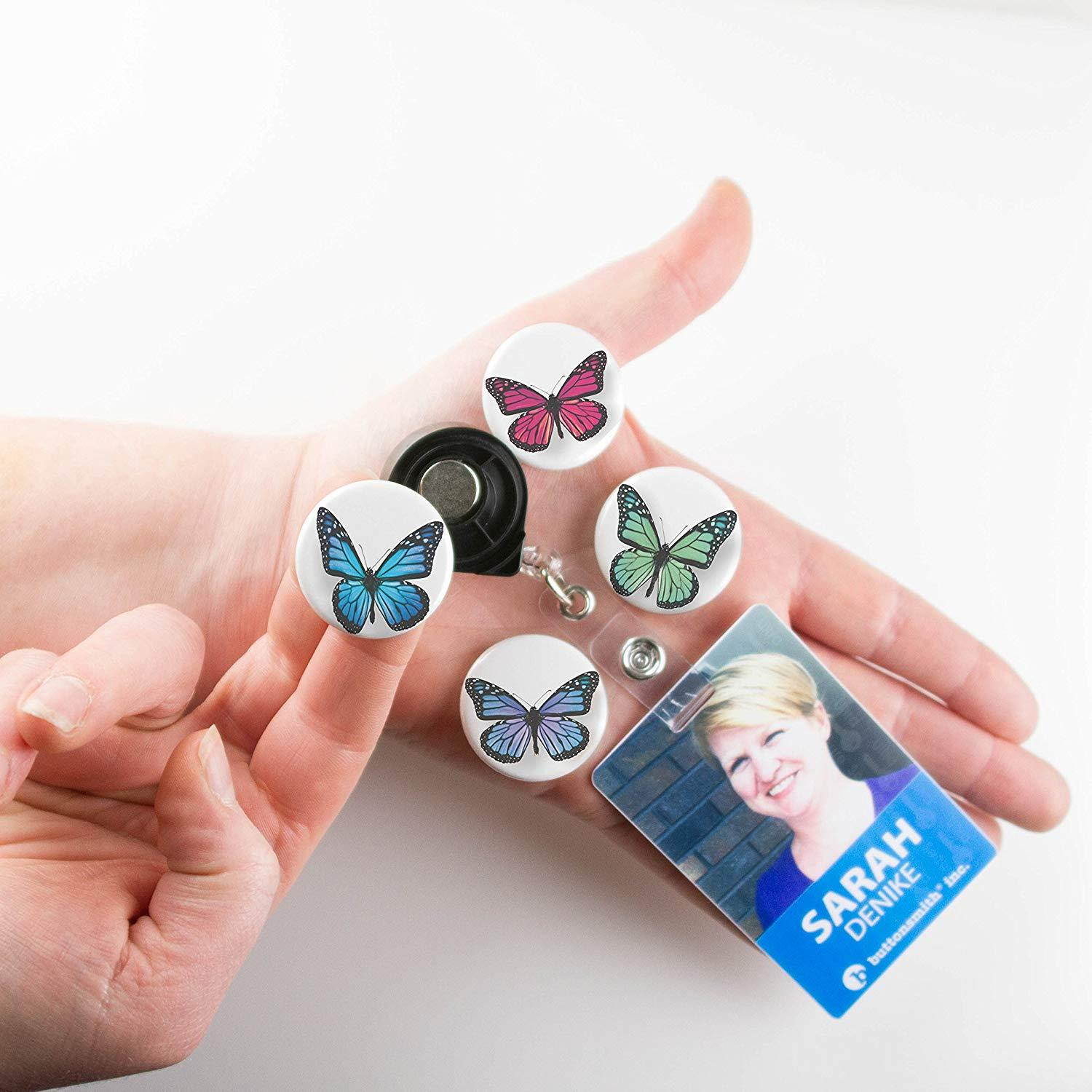 Buttonsmith Butterfly Retractable Tinker Reel Key Reel with Rotating Alligator Clip and Swappable Tinker Tops - Made in the USA, 1 Year Warranty