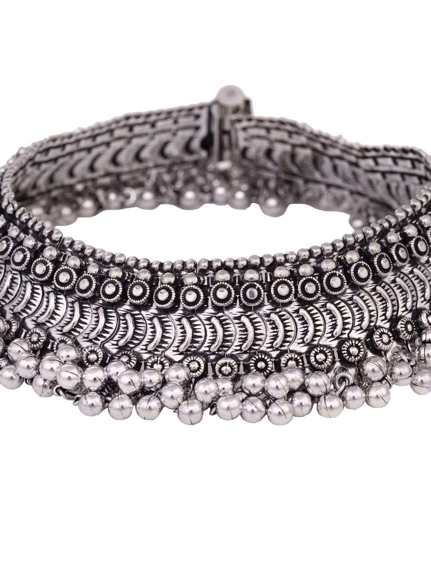 Saraf RS Jewellery Oxidized Silver-Plated Payal Anklets - Set of 2