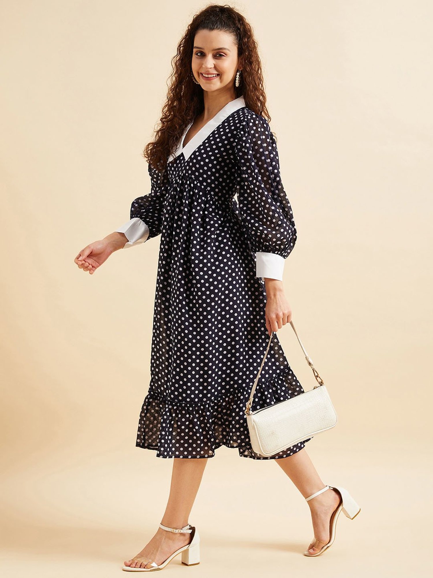 PANIT Navy Polka Dot Ethnic Dress