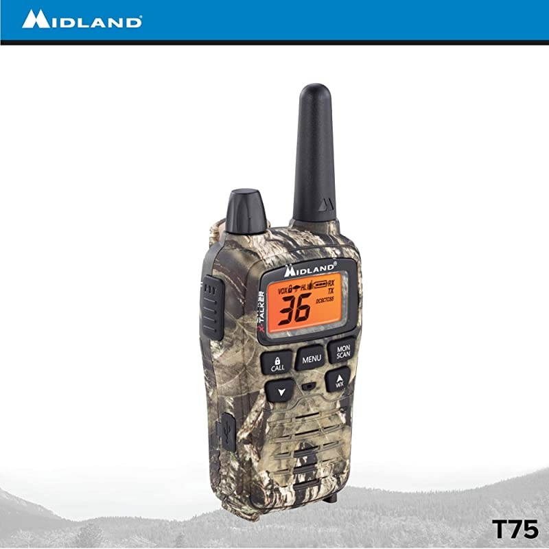 XTALKER T75VP3 36 Channel FRS TwoWay Radio Up to 38 Mile Range Walkie Talkie 121 Privacy Codes amp NOAA Weather Scan + Alert Pair Pack Mossy Oak Camo