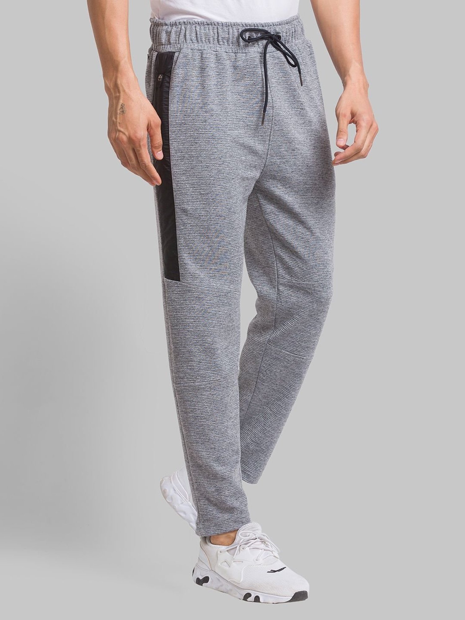 Parx Grey Regular Fit Striped Trackpants