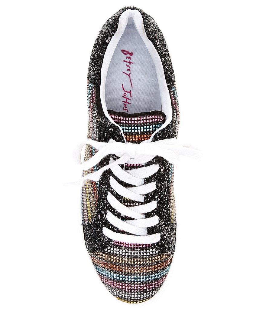 Betsey Johnson Lindsay Multi Stripe Glitter Jewel Embellished Platform Sneakers