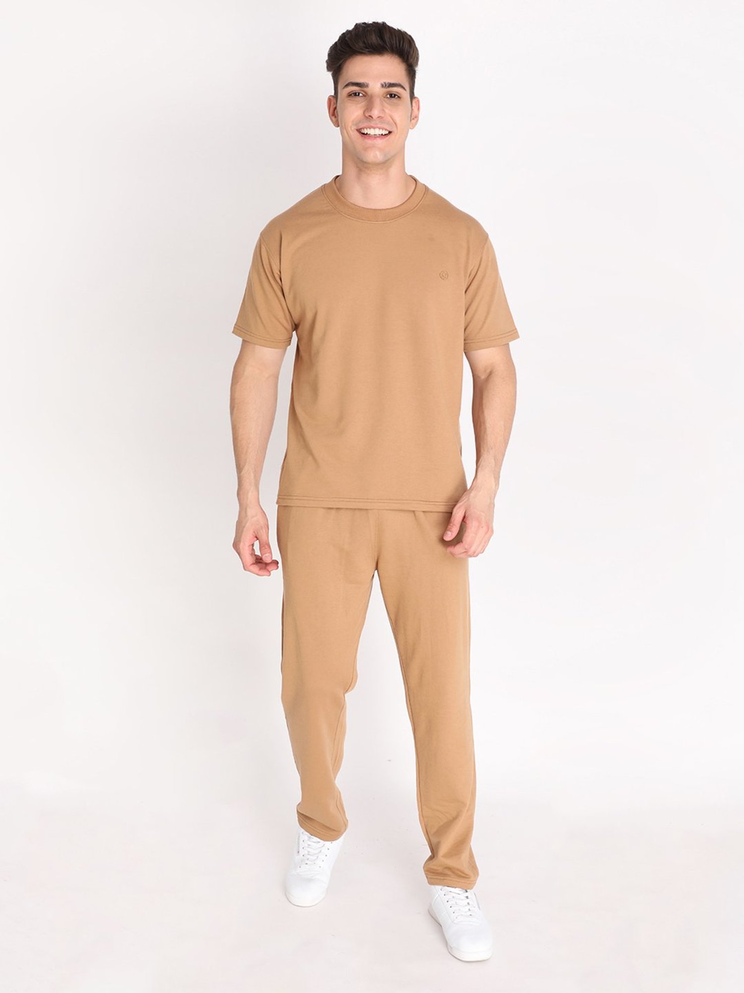 Chkokko Brown Loose Fit T-Shirt & Trackpants Set