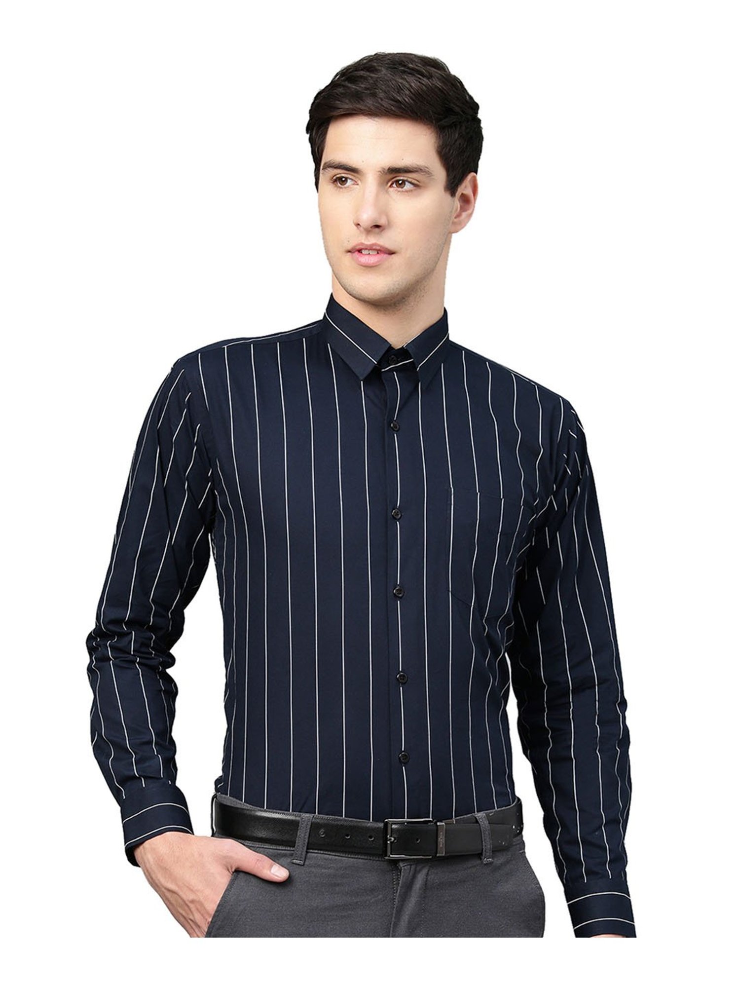Hancock Navy Striped Cotton Shirt