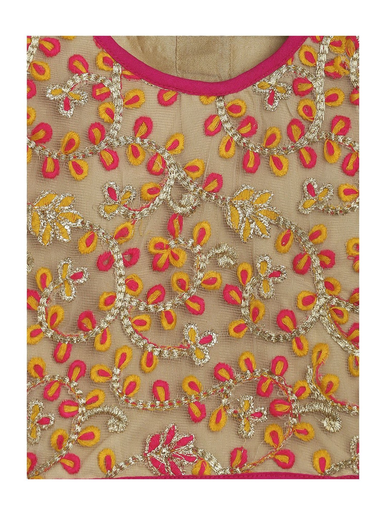 TWISHA Kids Beige & Pink Embroidered Top with Dhoti