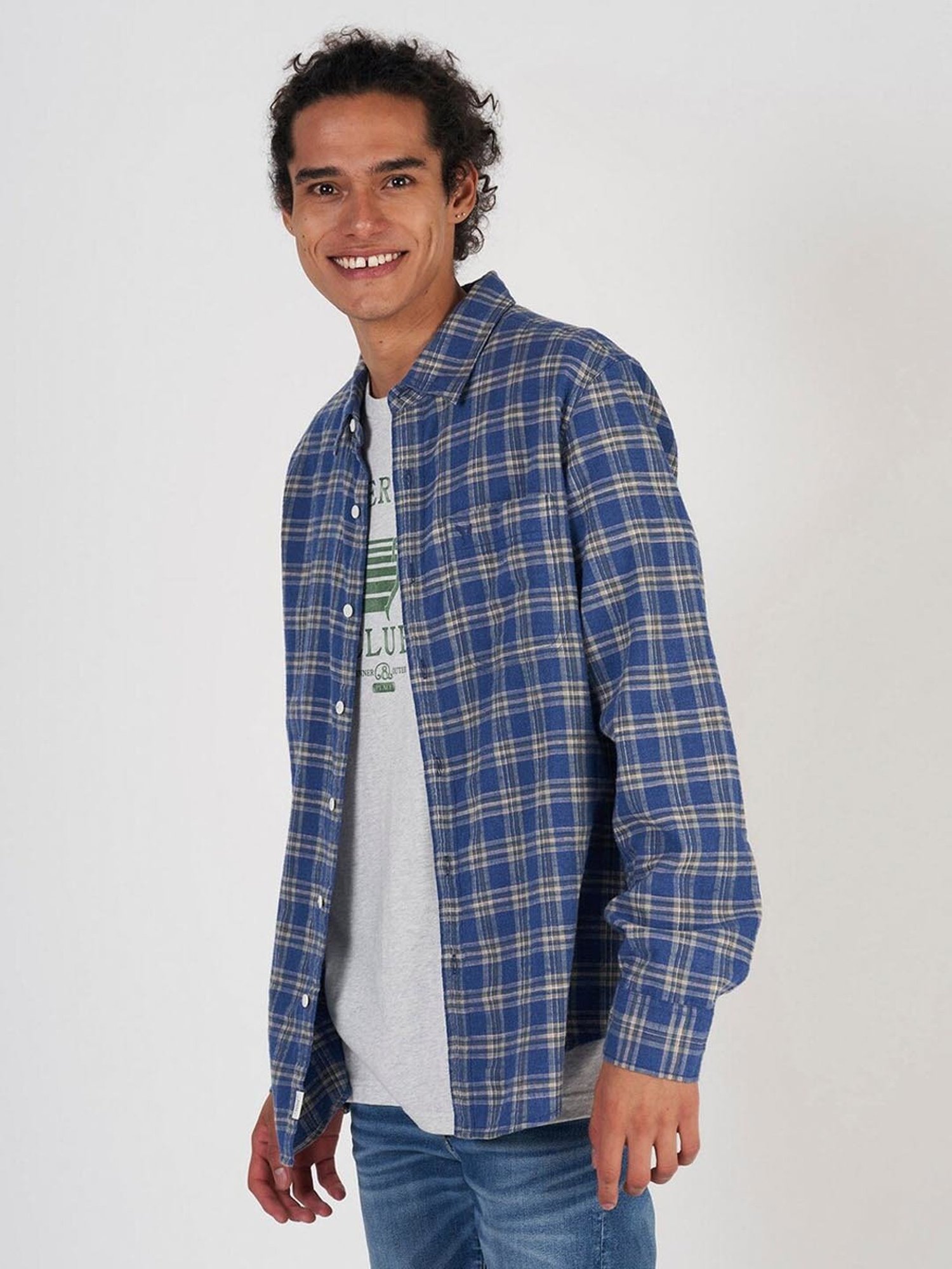 American Eagle Outfitters Blue Cotton Regular Fit Checks Shirt