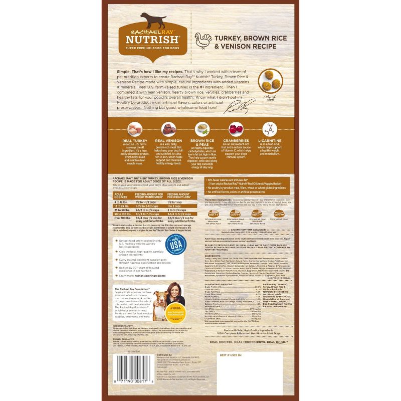 Rachael Ray Nutrish Turkey, Brown Rice & Venison Recipe Adult Super Premium Dry Dog Food - 13lbs