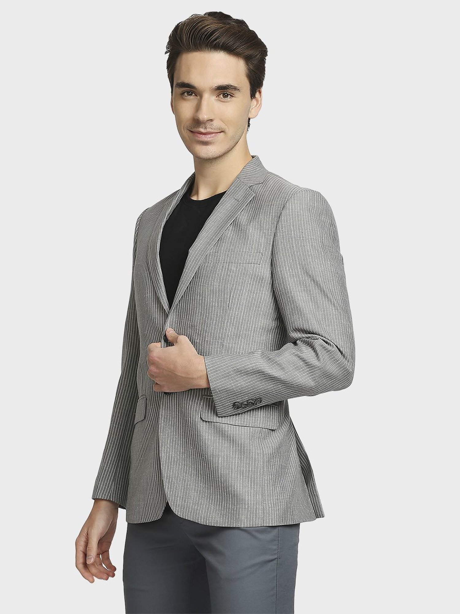 Colorplus Grey Regular Fit Striped Blazer