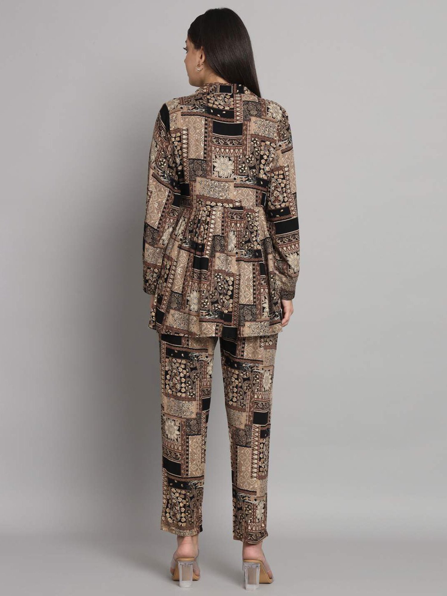 READIPRINT FASHIONS Black & Beige Printed Top Pant Set