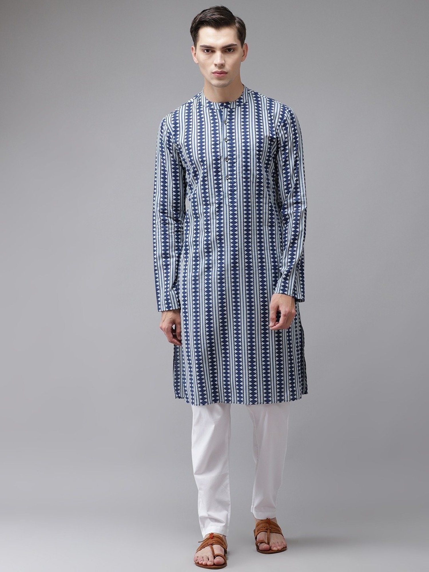 See Designs Blue & White Cotton Regular Fit Printed Kurta Bottom Set