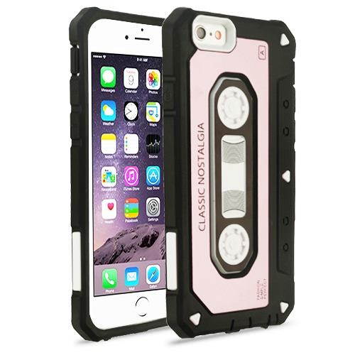 White/Black Cassette (Rose Gold Cover) Hybrid Protector Cover for iPhone 6s Plus/6 Plus