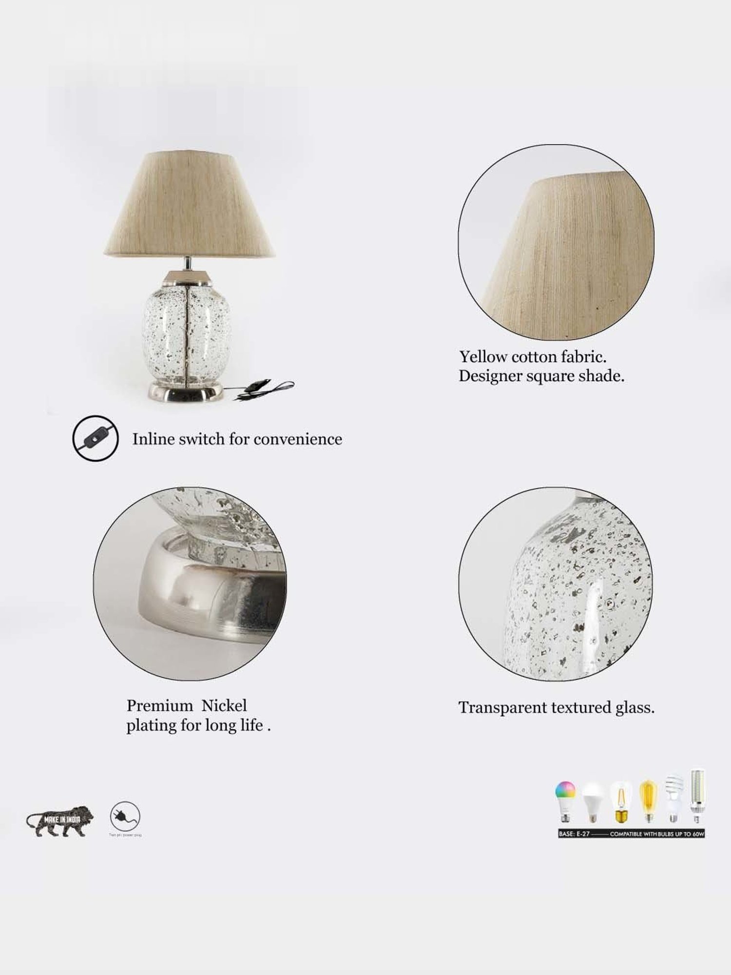 Kapoor Lamp Shades Chrome Glass Secret Tabel Lamp With Linen Shade