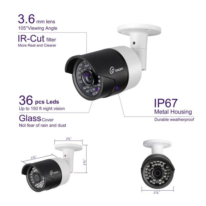 Loocam 8CH H.265+ Security Camera System with 1TB Hard Drive, 1080N Surveillance DVR and 4pcs 1080p 1920TVL Wired CCTV Cameras, IP67 Weatherproof for Indoor Outdoor Use, Motion Alert Remote Access