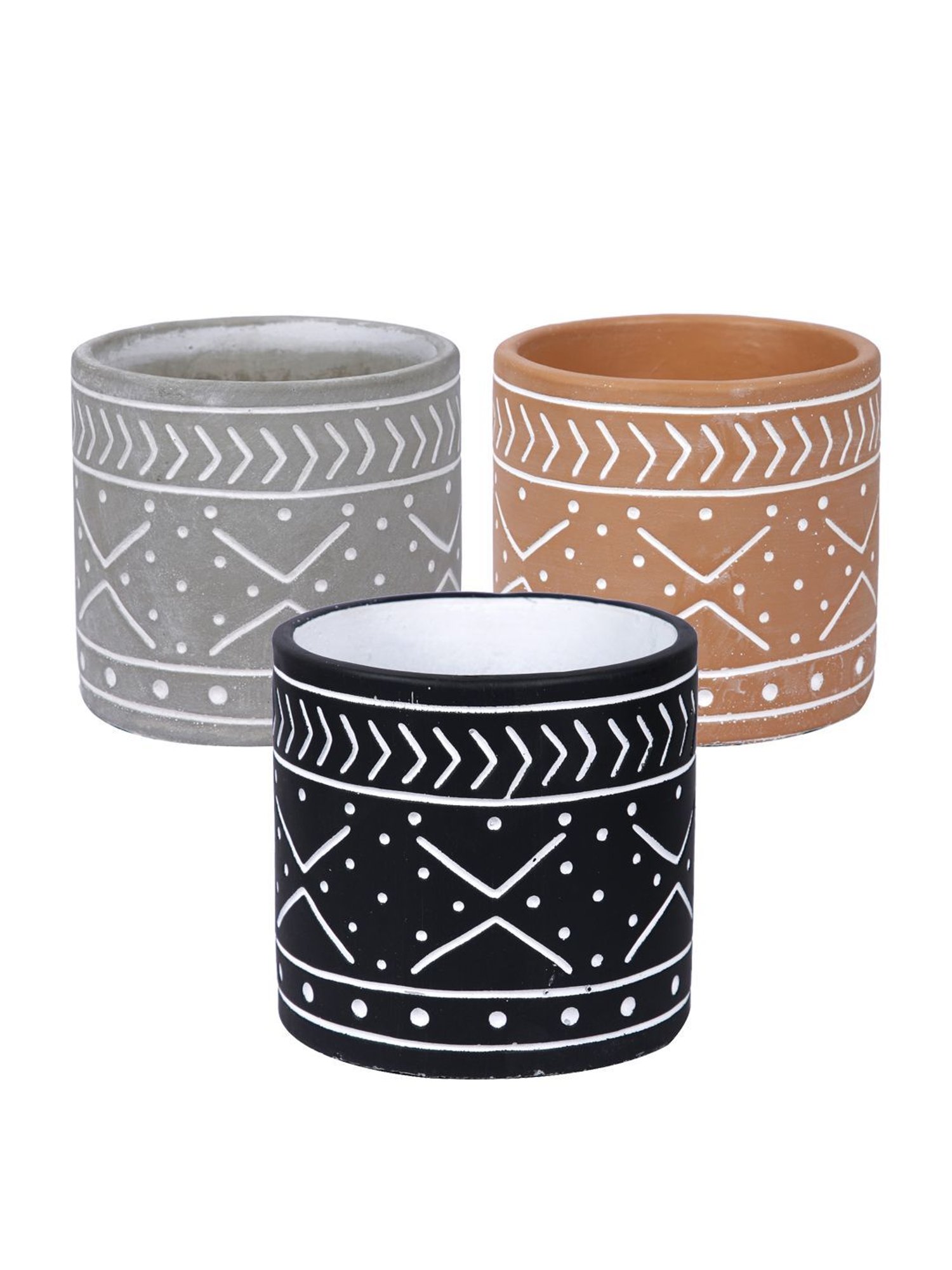 Tayhaa Multicolor Ceramic Engraved Peach Planter - Set of 3