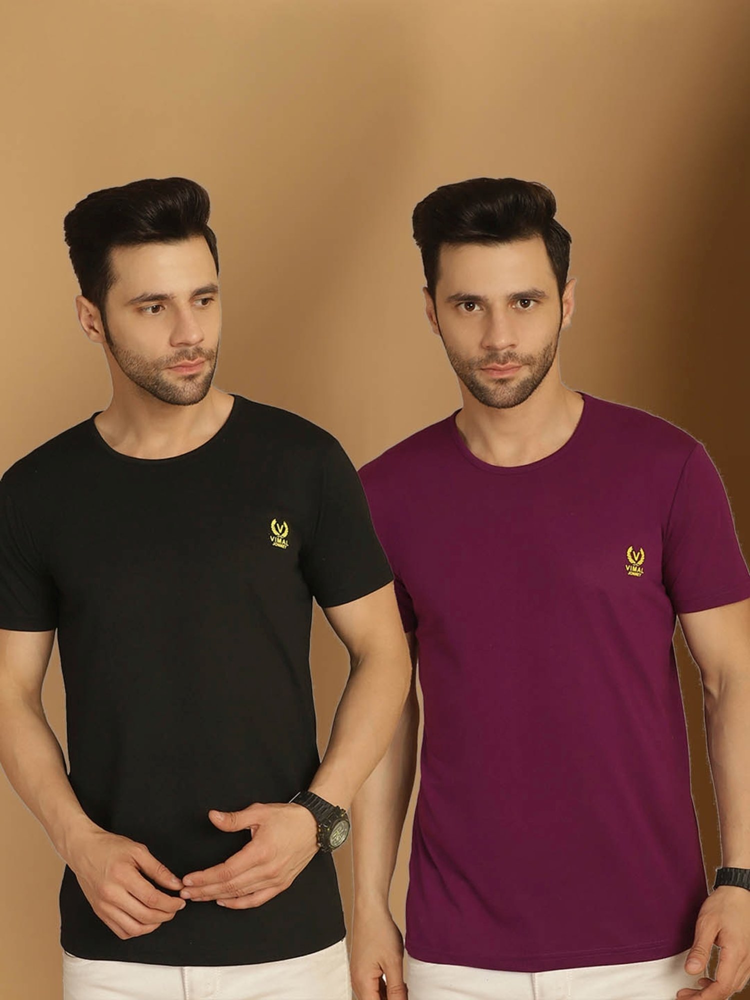 Vimal Jonney Black & Grey Regular Fit T-Shirt