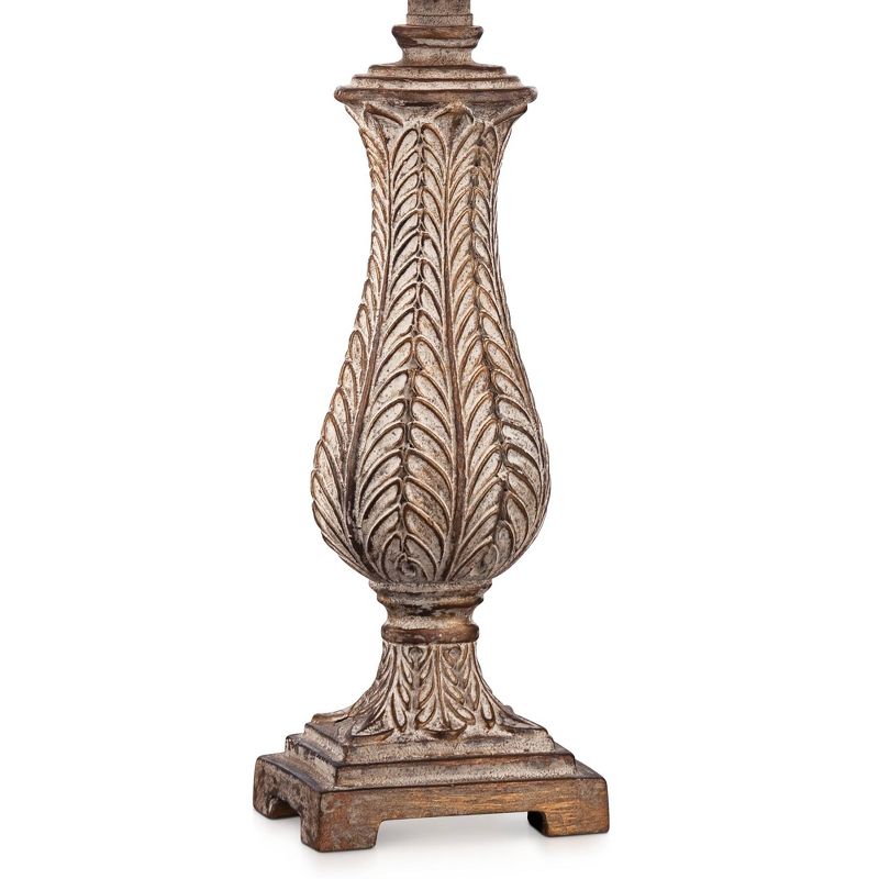 Regency Hill Country Cottage Table Lamp Antique Gold Leaves Petite Vase Off White Rectangular Shade for Living Room Family Bedroom