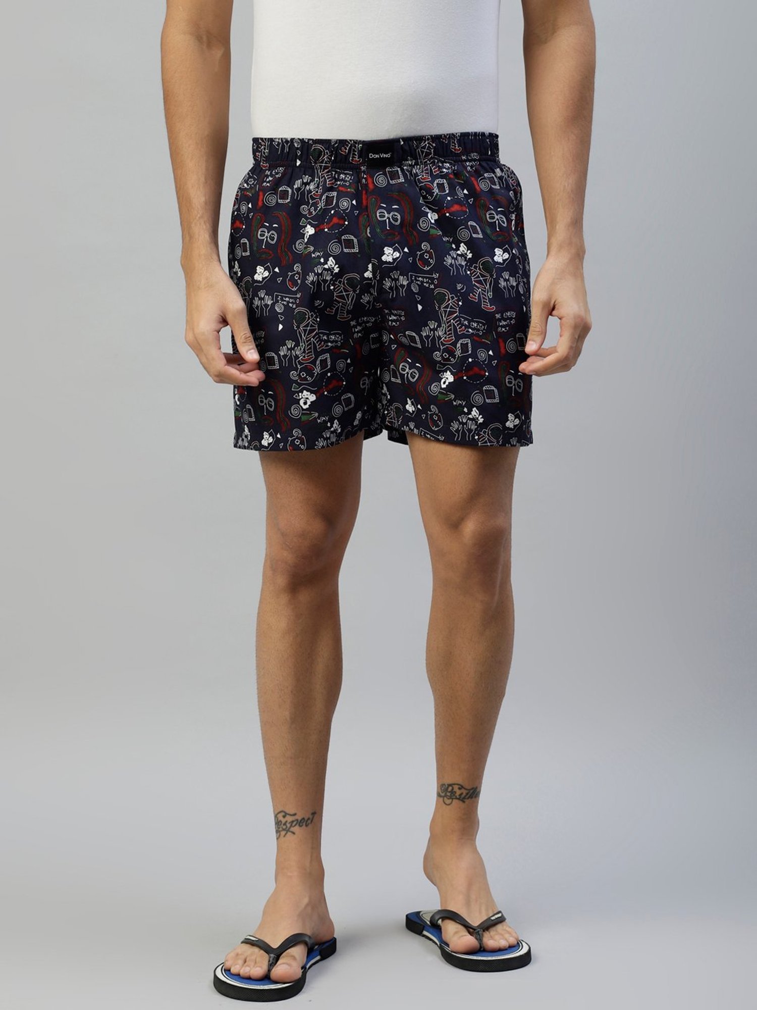 Don Vino Navy Printed Cotton Boxer Shorts