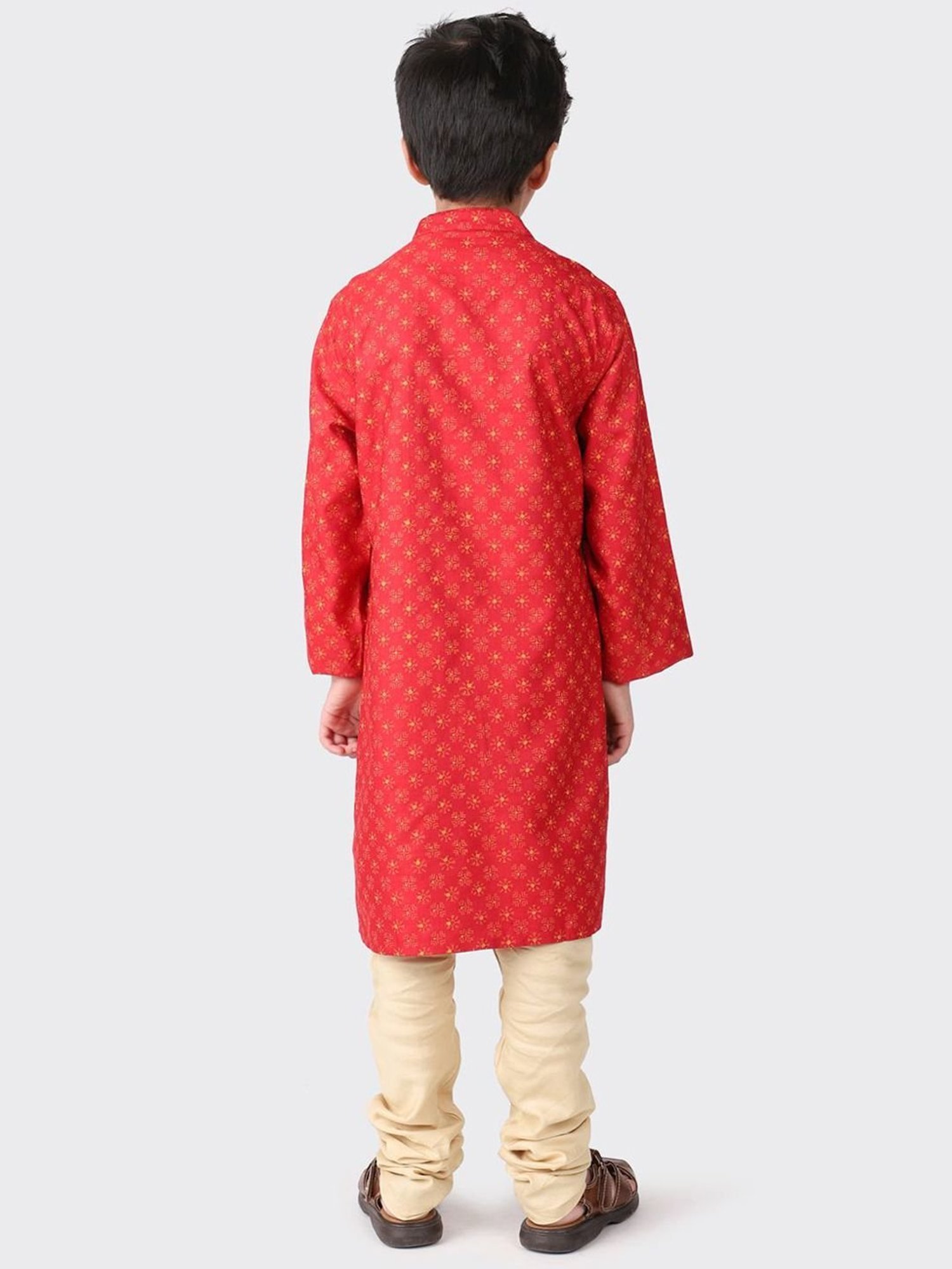 Fabindia Kids Red Printed Full Sleeves Kurta