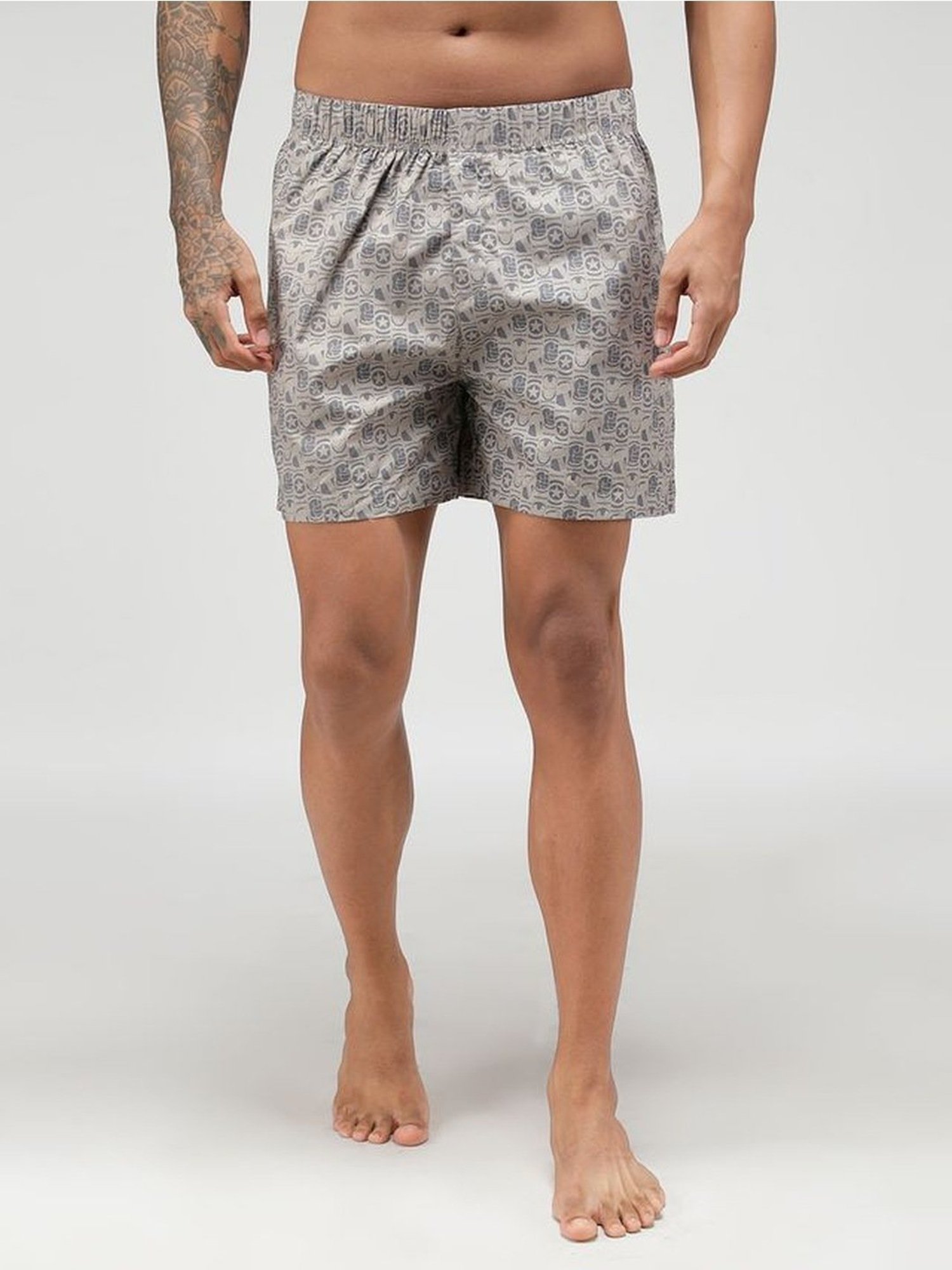 Zoiro Flint Grey Cotton Regular Fit Printed Boxers