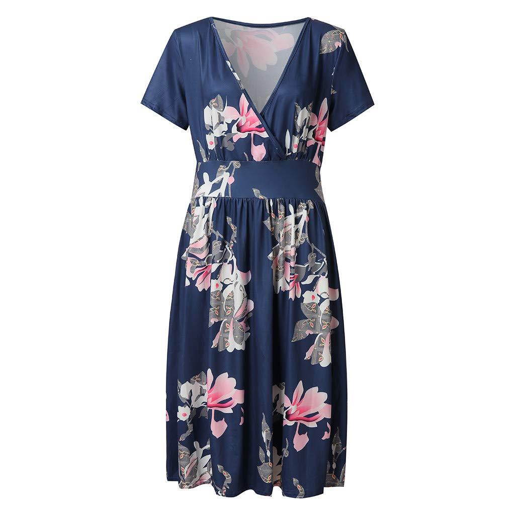 ?HebeTop? Women's Floral Maxi Dresses Boho V Neck Split Beach Party Dress