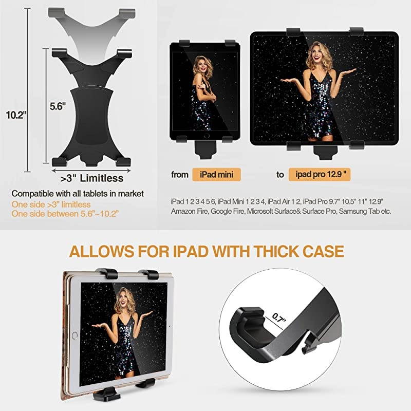 360Degrees Rotatable Heavy Duty iPad Tripod Mount Universal Clamping Tablet Holder BreakResistant AntiWobble iPad Tripod Holder Adapter Fits iPad Pro 97 105 11 129 iPad 12345678 Mini Air