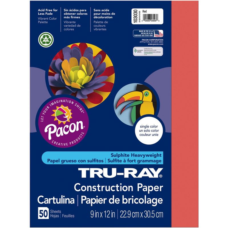 Tru-Ray Sulphite Construction Paper, 18 x 24 Inches, Red, 50 Sheets