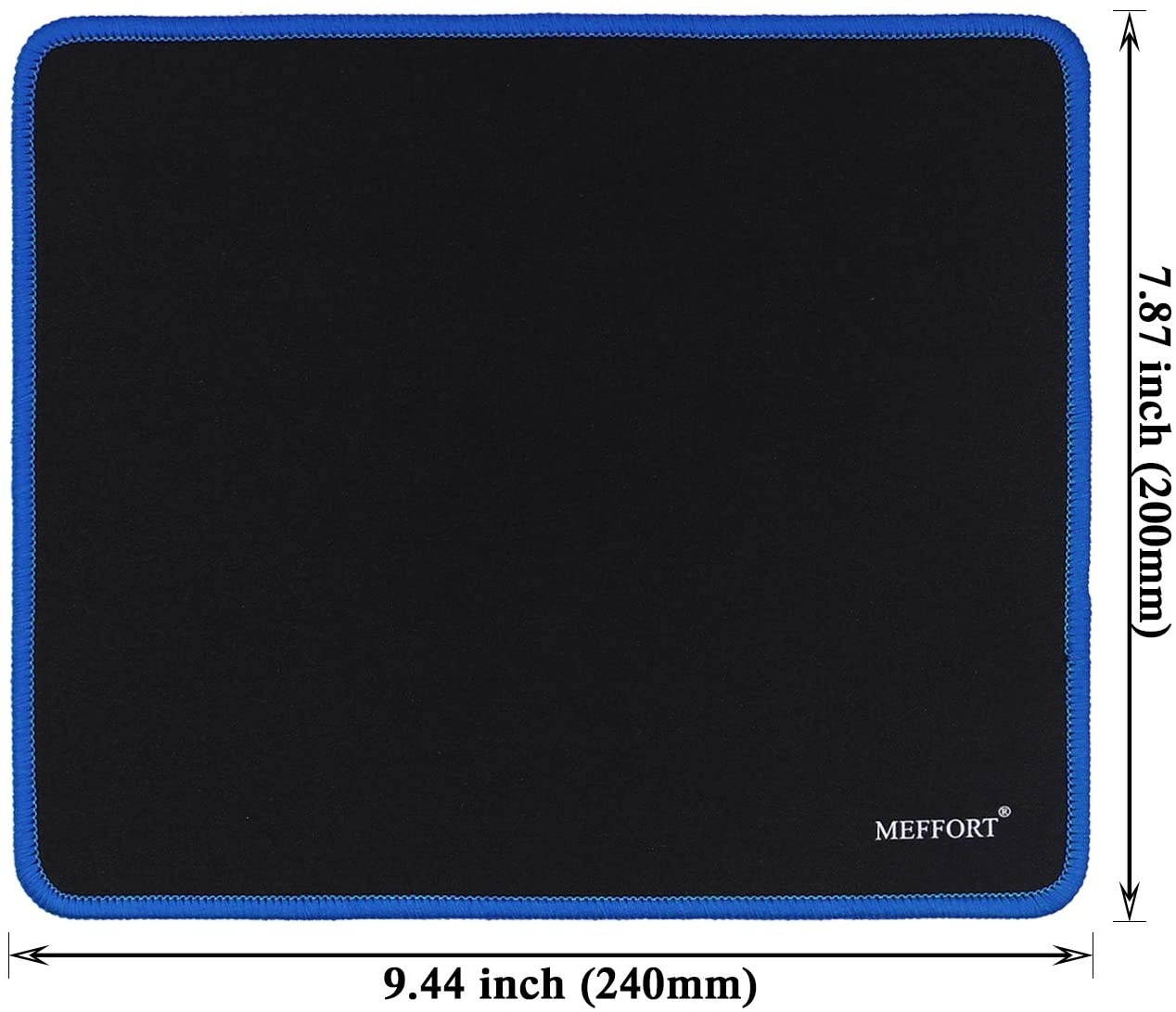 Meffort Inc Precise Gaming Mouse Pad Non-Slip Rubber Pads Stitched Edges Mousepad 9.5 x 7.9 inches - Black with Blue Edges