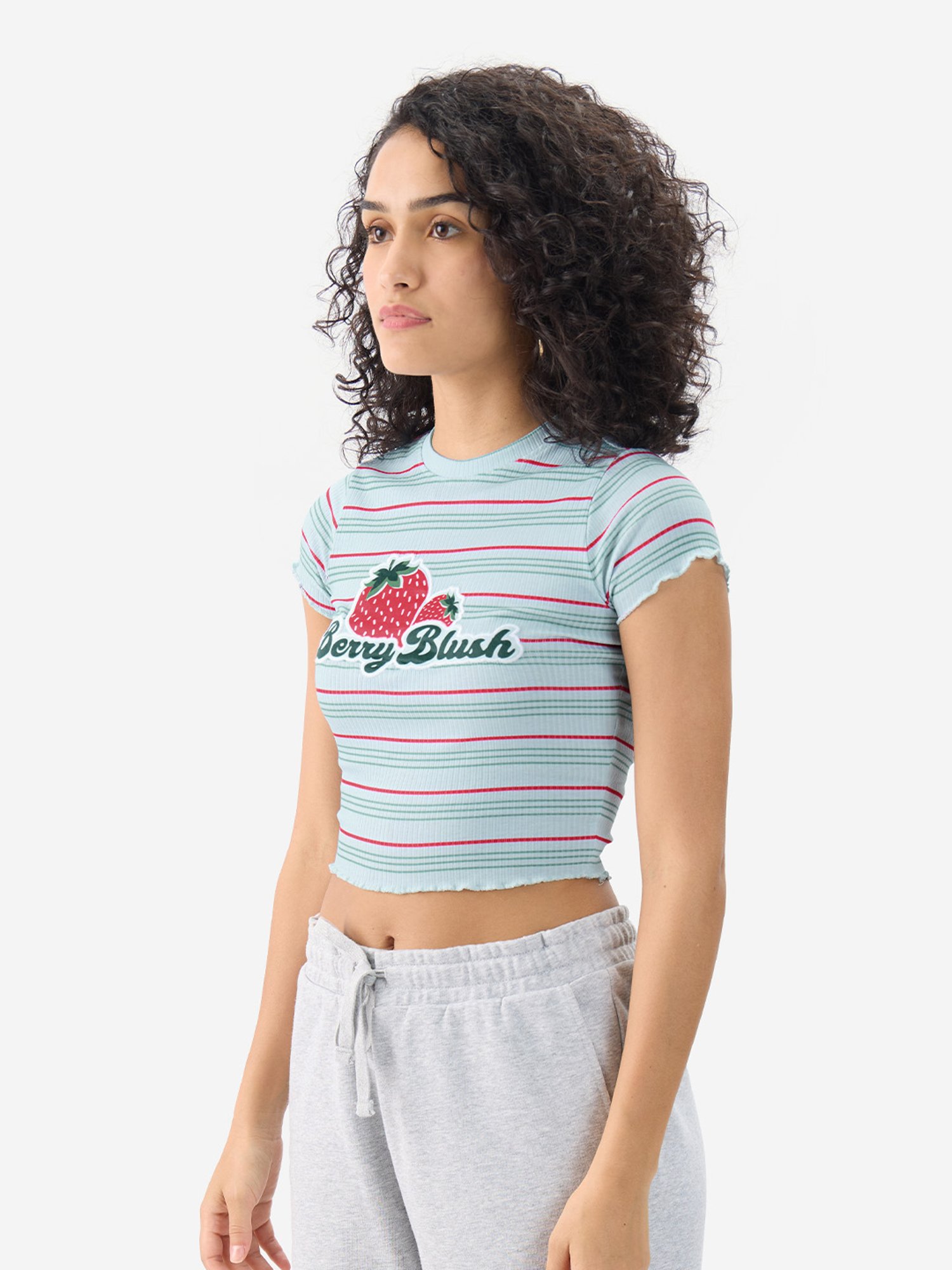 The Souled Store Light blue Striped Crop Top