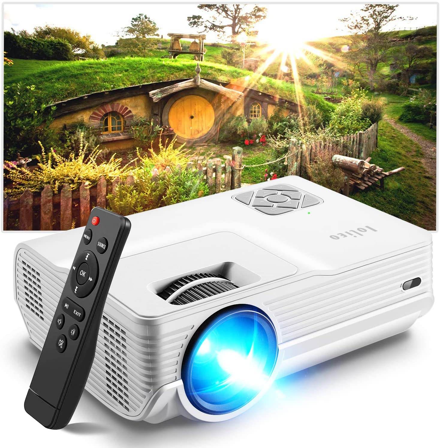 Iolieo Mini Projector, 2021 Upgraded Portable Video-Projector,Full HD 1080P and 200'' Supported,55000 Hours Multimedia Home Theater Movie Projector,Compatible with HDMI,USB,VGA,AV,Laptop,Smartphone