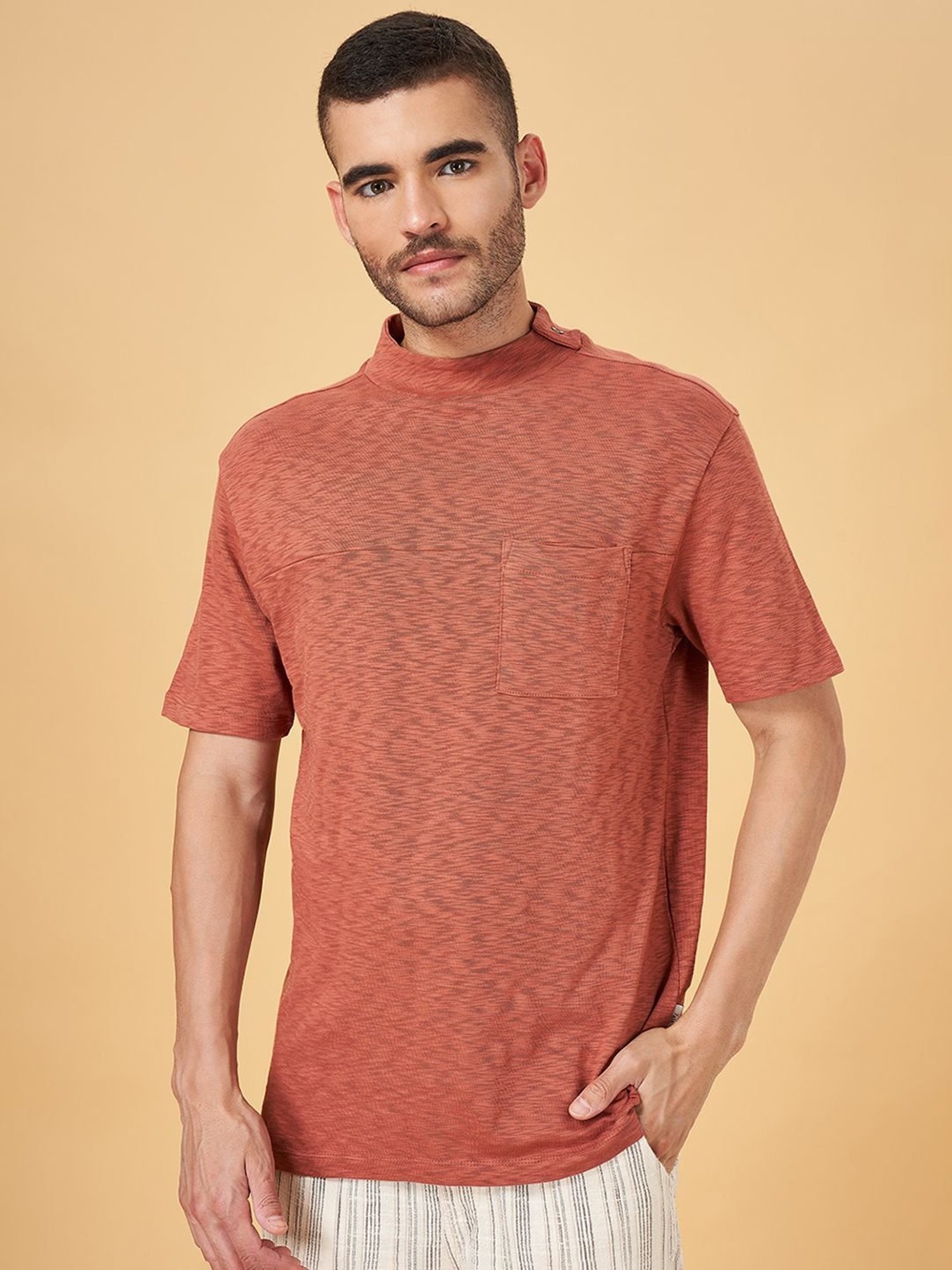 7 Alt by Pantaloons Rust Cotton Relaxed Fit T-Shirt