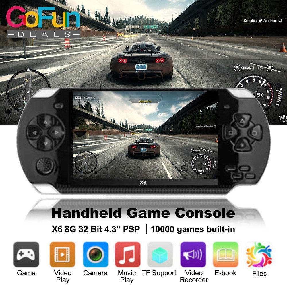 Handheld Retro Game Console 32 Bit 4.3" 8GB Built in 10000 games Portable PSP Game Dual Joystick with Camera X6