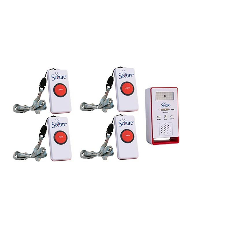 SWCB1 Wireless Remote Nurse Alert System 4 Patient Call Buttons and 1 Caregiver Pager 500+ Ft Range 4 Transmitter Set