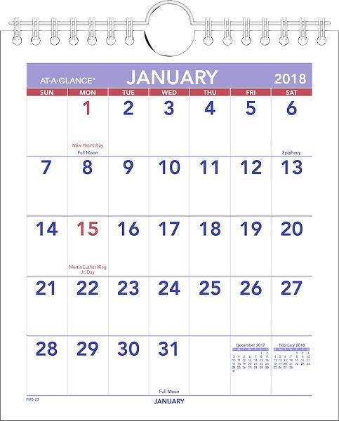 At-A-Glance PM52818 Mini Monthly Wall Calendar - 6 1/2" x 7 1/2"