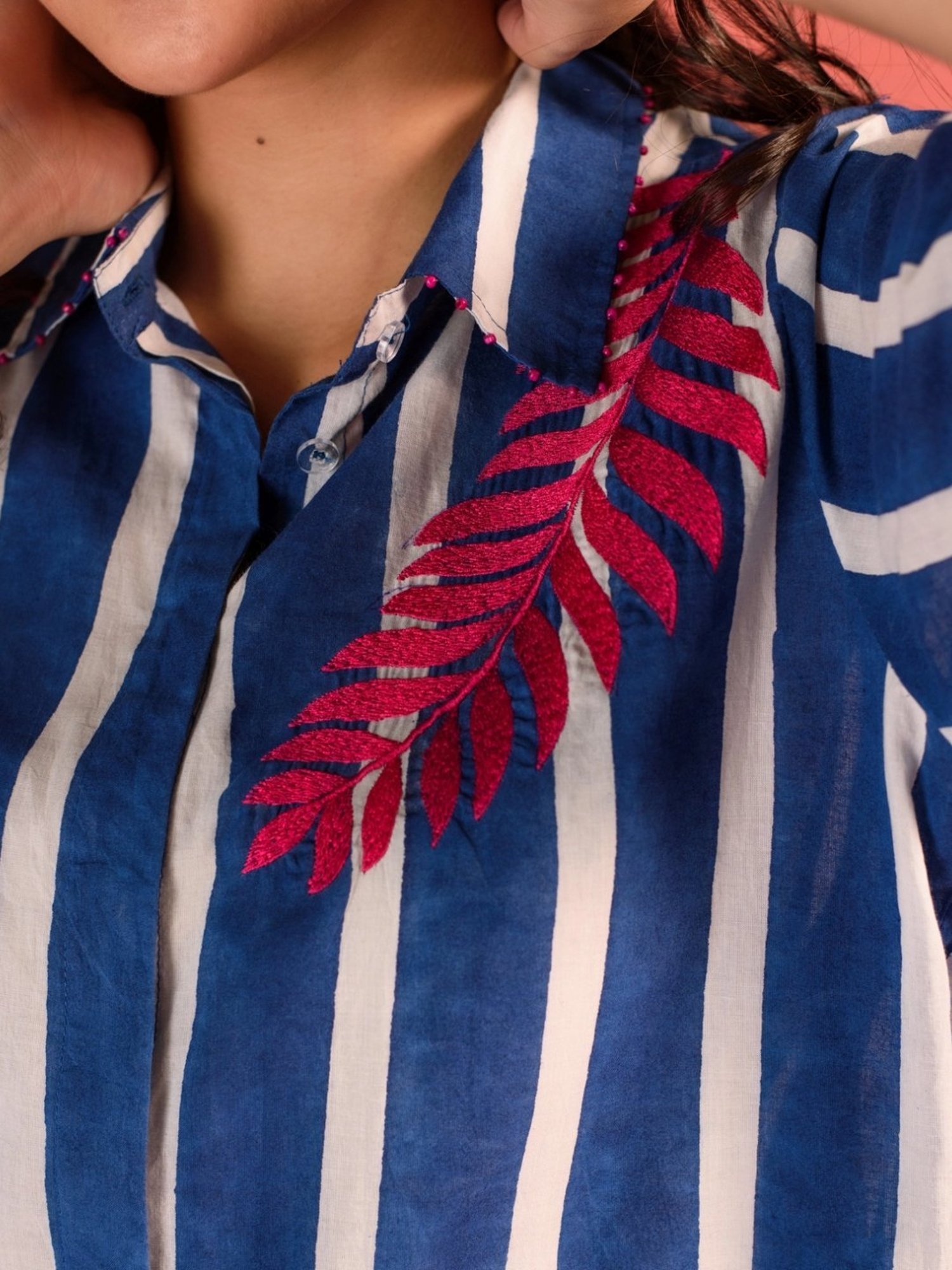 Kameez by Pooja Blue & White Stripes Cotton Shirt with Pant Co-ord Set