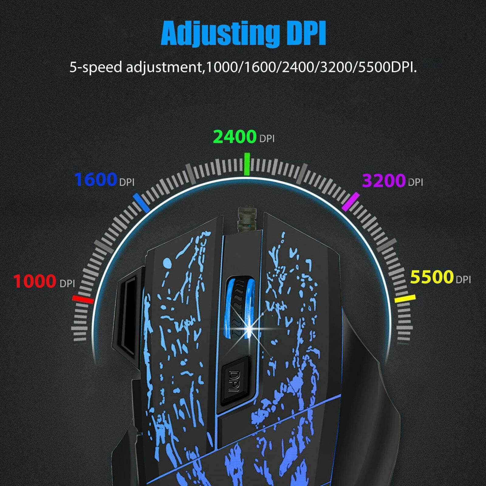 Wired USB Gaming Mice Mouse 5500DPI LED RGB Flowing Backlit Light for PC Laptop