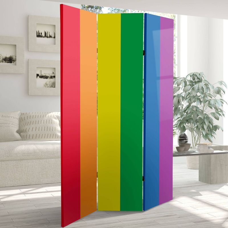 6" Double Sided Rainbow Canvas Room Divider Red/Orange/Blue - Oriental Furniture