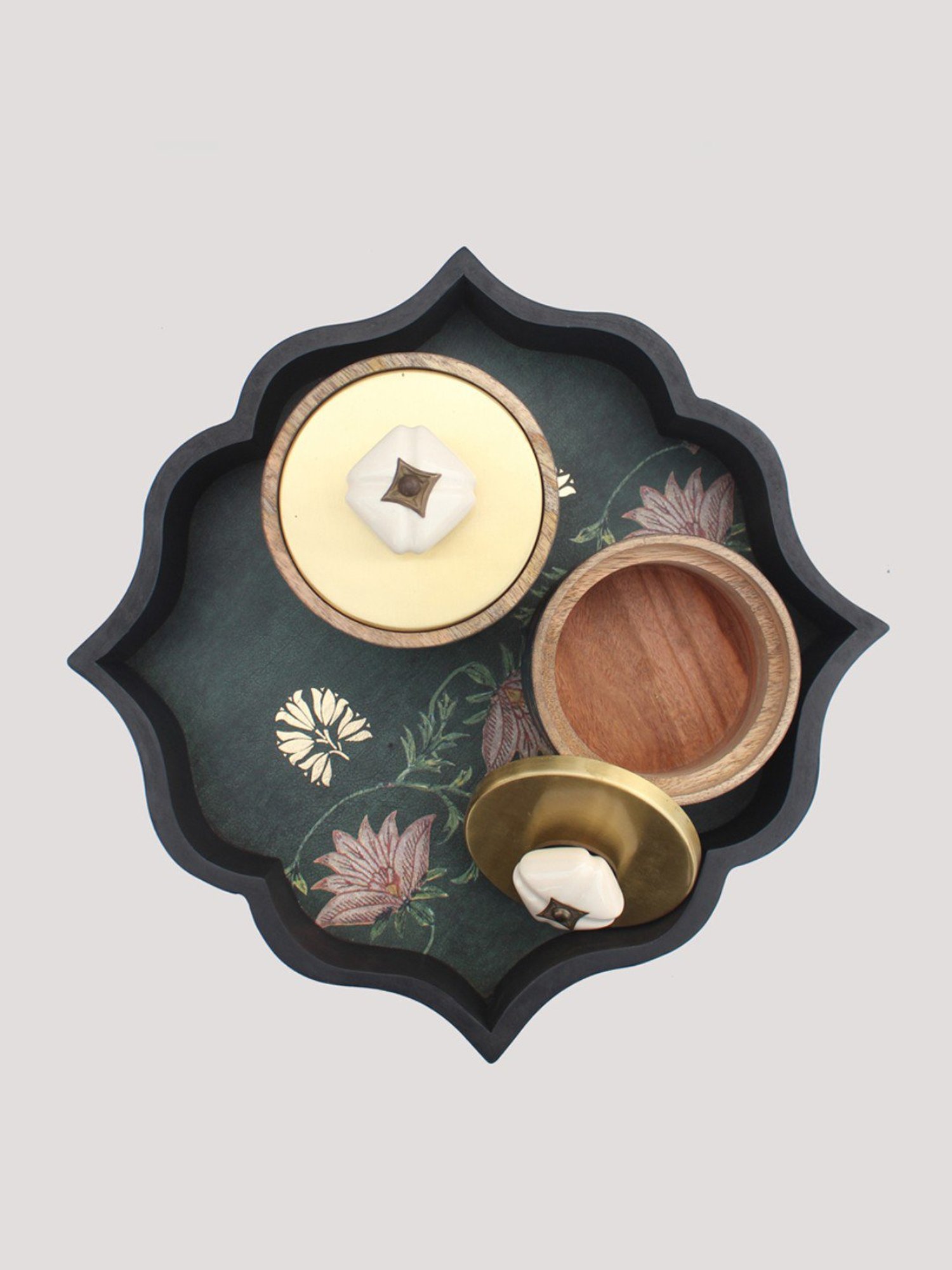 Karo Aafiya Printed Dark Green Wood Serving Platter