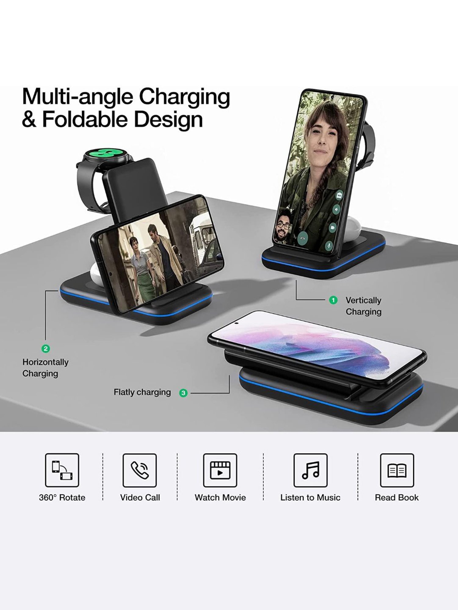 UNIGEN Unidock 350 23W Foldable Wireless Charging Station With QC 18W Adapter (Black)