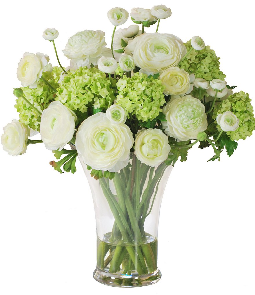 Winward Faux Flowers Ranunculus In Tall Glass Vase