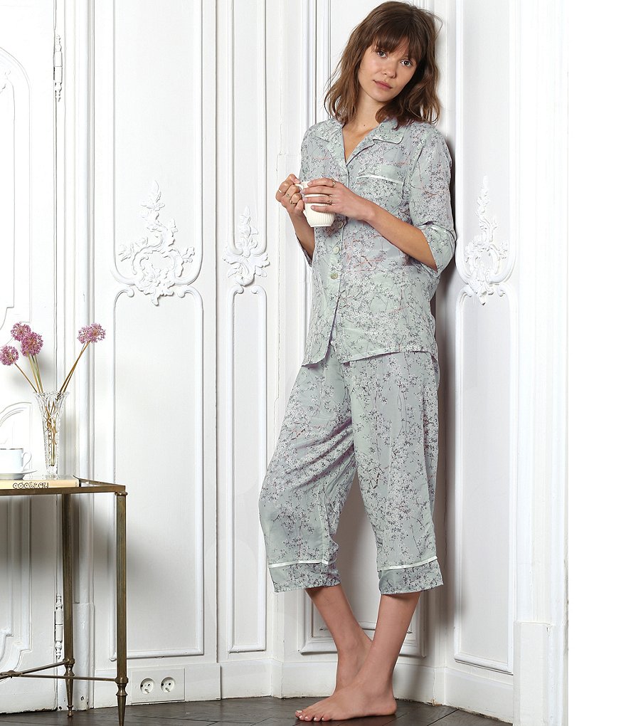 Papinelle Cherry Blossom Woven Cropped Coordinating Pajama Set