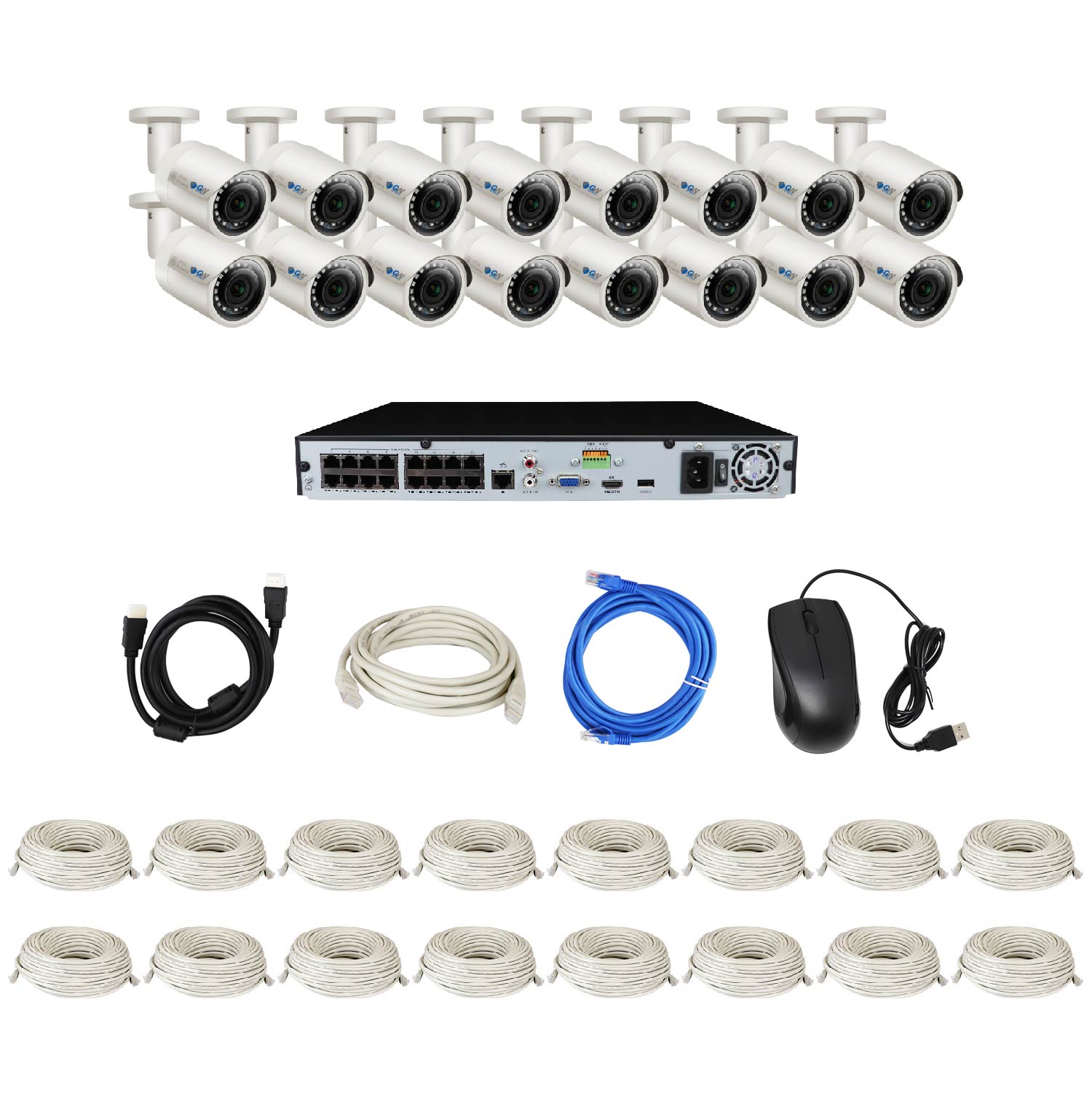 GW 16CH 4K H.265 NVR 5MP IP Security Camera System with (16) x IP PoE 1920P 5 Megapixels Outdoor/Indoor Wide Angle Microphone Bullet Cameras 100 Feet Night vision Motion Detection (4TB HDD)
