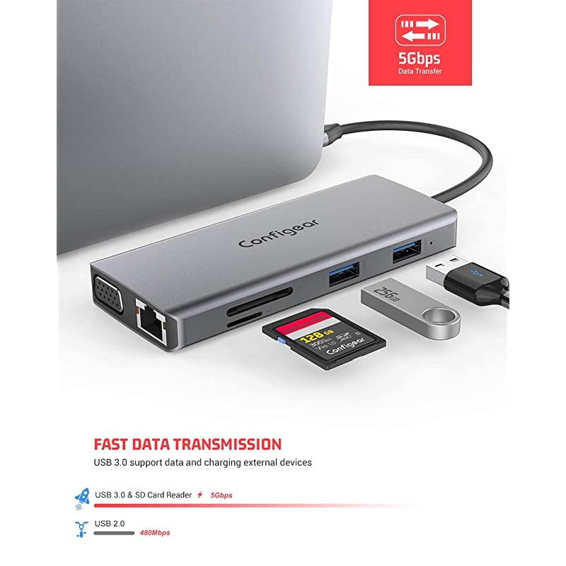 C Hub, C Laptop Docking Station 11 in 1 Multiport Adapter Dongle, 4K C to HDMI, VGA, Ethernet, 100PD, 2 3.0, 2 2.0, Mic/Audio, SD/TF for MacBook Pro Air and More Type C Devices