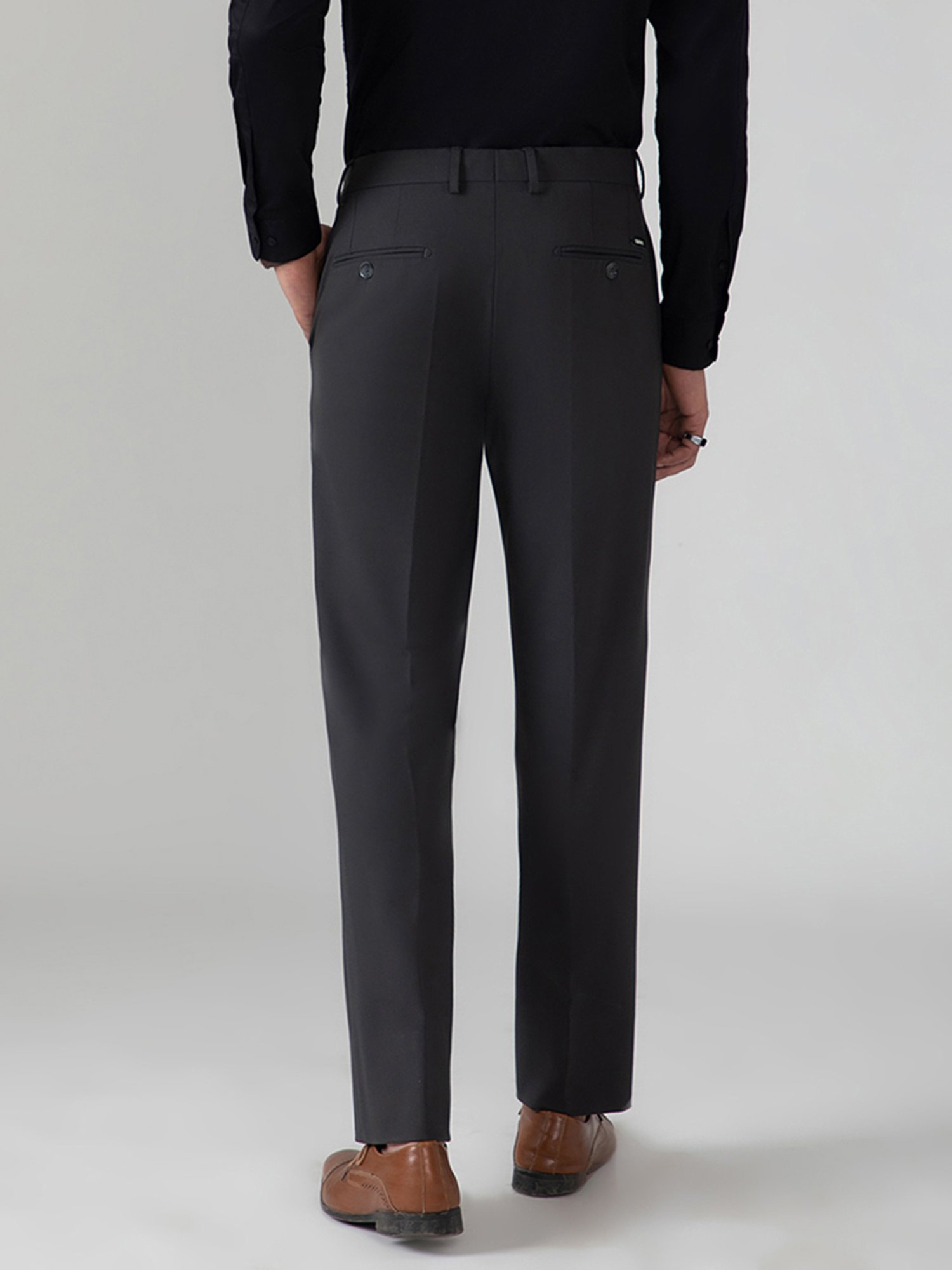 SUBTRACT Charcoal Slim Fit Flat Front Trousers