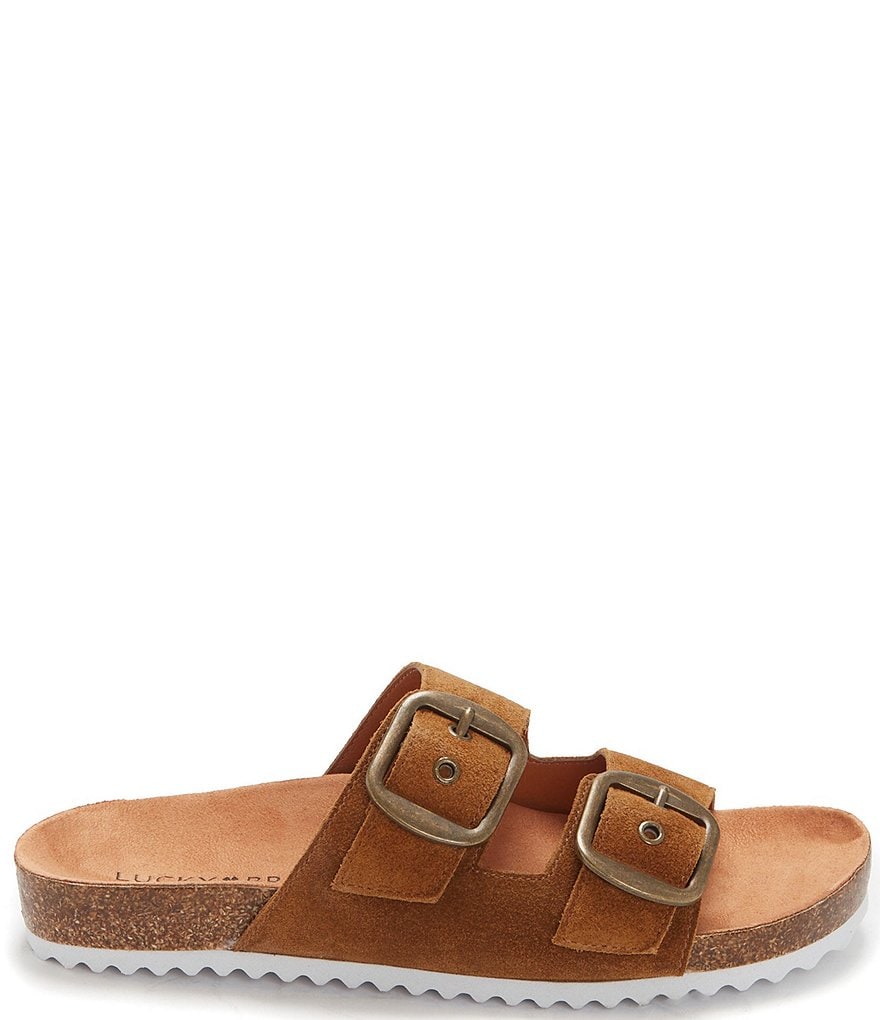 Lucky Brand Mella Leather Double Strap Footbed Slides