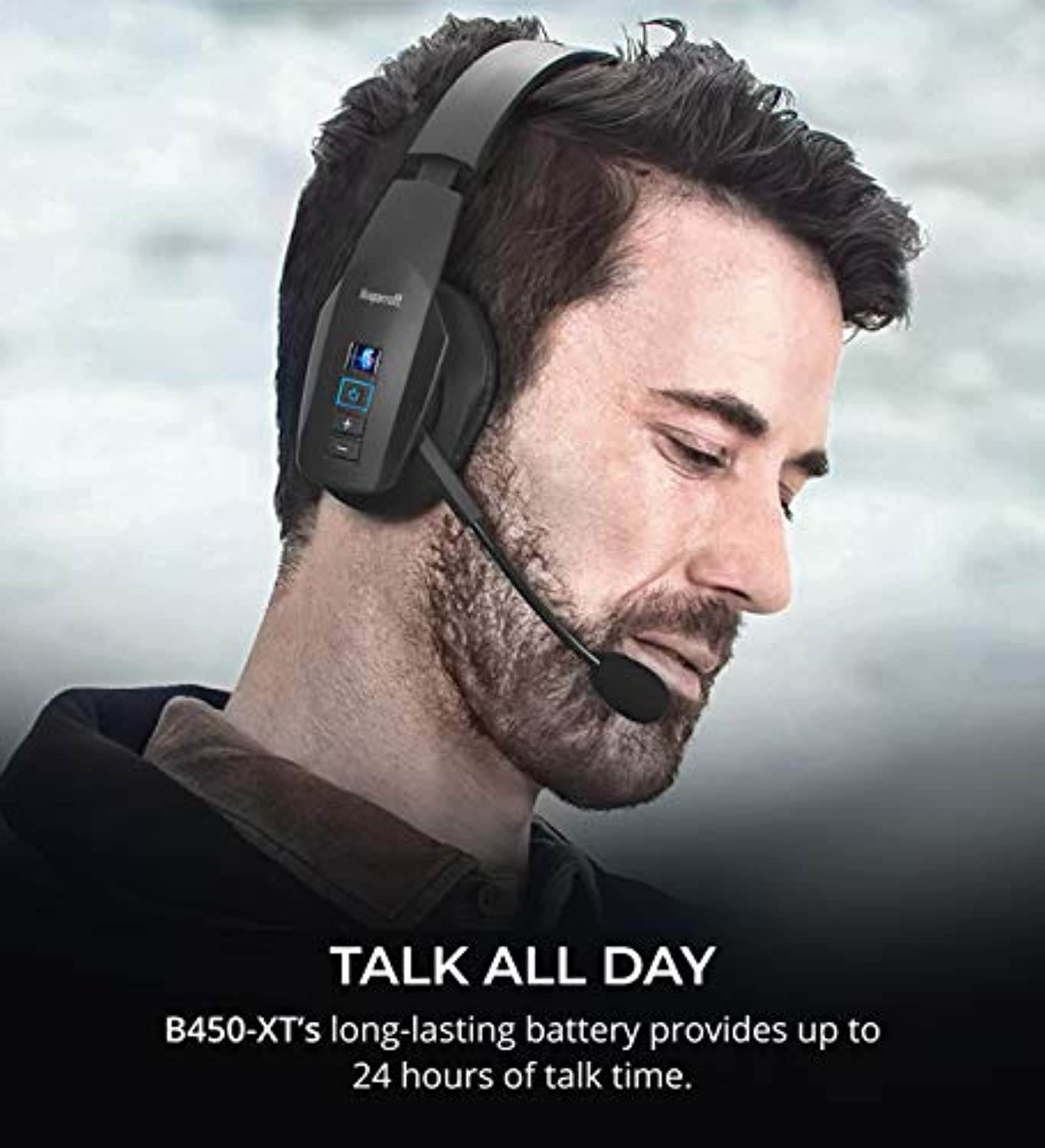 BlueParrott B450-XT Noise Canceling Bluetooth Headset for Android, iOS, Mac, Windows Bundle with Blucoil Headphones Carrying Case (A1891)