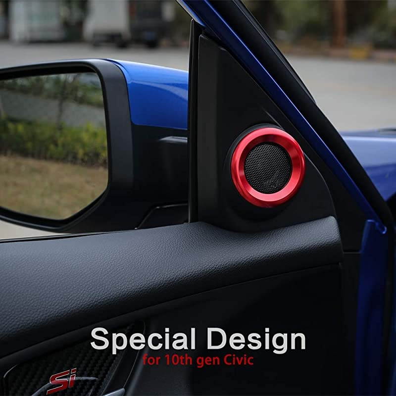 for 10th Gen Civic Door Audio Speaker Rings Anodized Aluminum APillar Loudspeaker Decorations Circle Trims for Honda Civic 2016 2017 2018 2019 Red