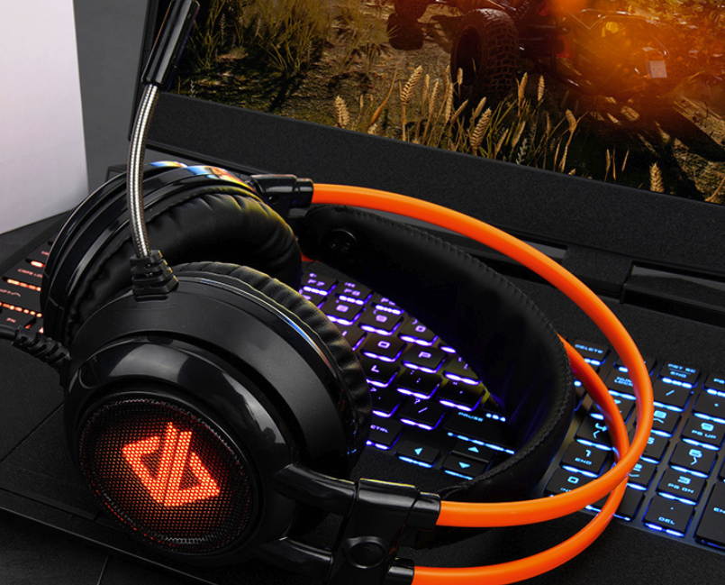 Ajazz AX391 Wired Gaming Headset Game Earphone Computer Headphones with Microphone Led Light Headphones for Computer PC Laptop (Black & Orange)